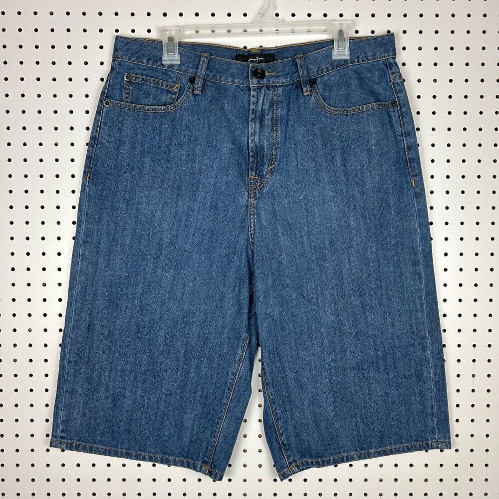 Sean John Baggy Jean Shorts 34 Hip Hop Leather Jorts Wide Leg Skate Y2K Pocket - Picture 4 of 6